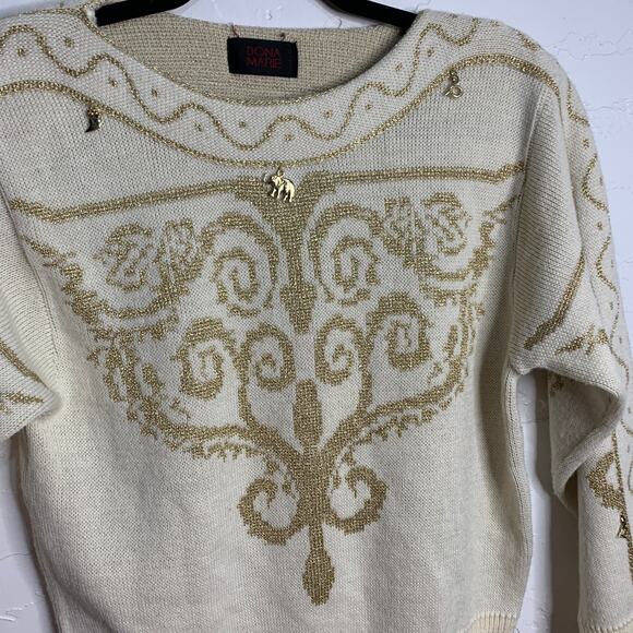 Dona Marie Vintage Cream stitch Sweater Womens small grandma victorian old money - Picture 5 of 8